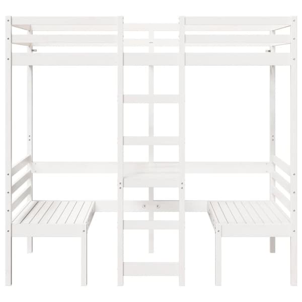vidaXL Loftsäng med skrivbord&bänkar vit 80x200 cm massiv furu