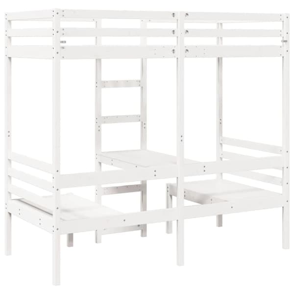 vidaXL Loftsäng med skrivbord&bänkar vit 80x200 cm massiv furu