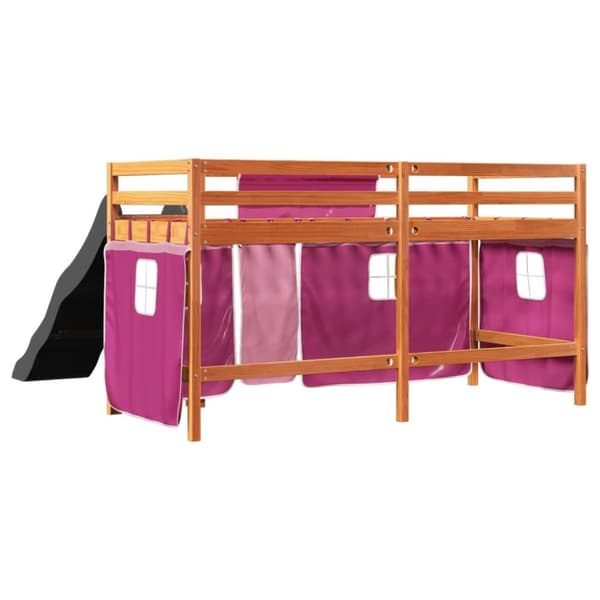 vidaXL Loftsäng med rutschkana rosa 80x200 cm massiv furu