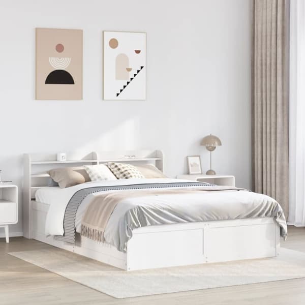 vidaXL Sengeramme med hodegavl hvit 135x190 cm heltre furu