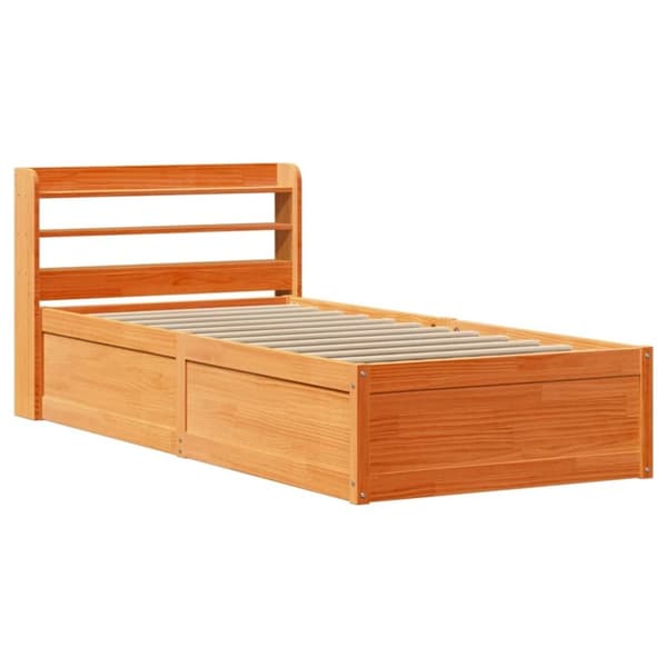 vidaXL Sängram med huvudgavel vaxbrun 90x190 cm massiv furu