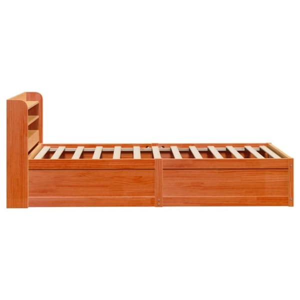 vidaXL Sängram med huvudgavel vaxbrun 90x190 cm massiv furu