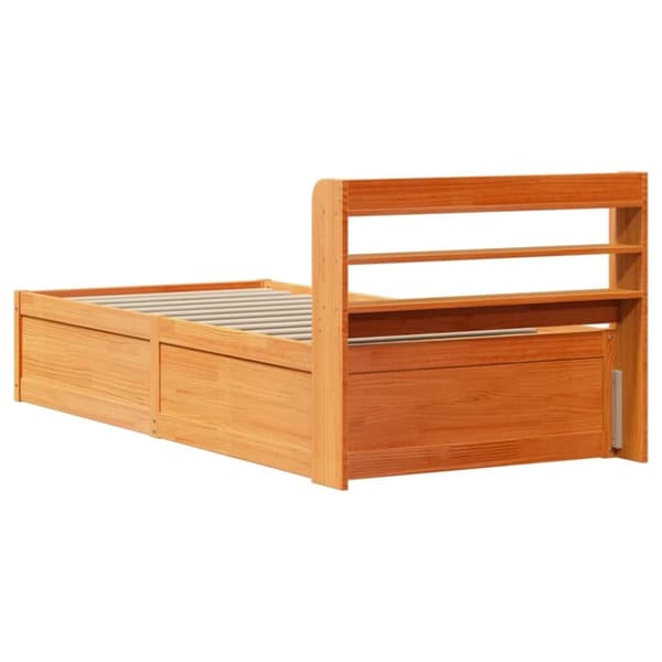 vidaXL Sängram med huvudgavel vaxbrun 90x190 cm massiv furu