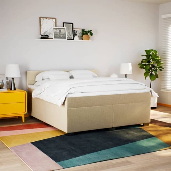 vidaXL Seng med madrass boksfjær kremhvit 180x200 cm fløyel