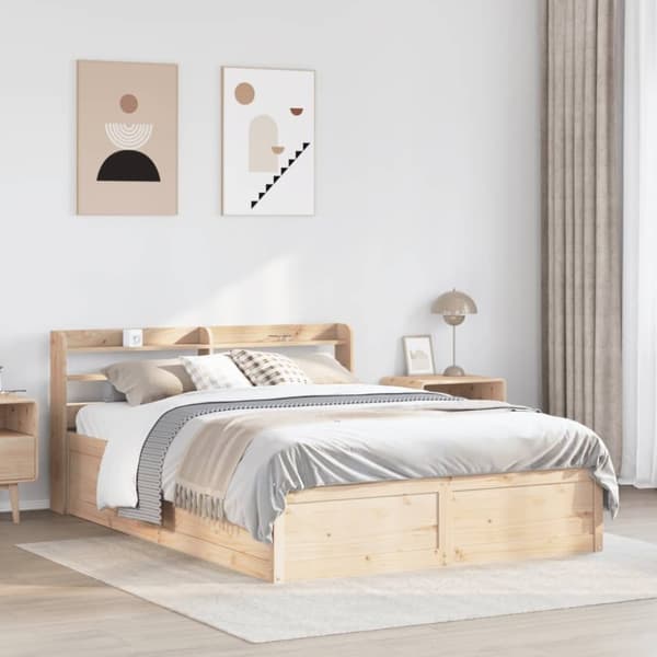 vidaXL Sängynrunko päädyllä 140x190 cm täysi mänty