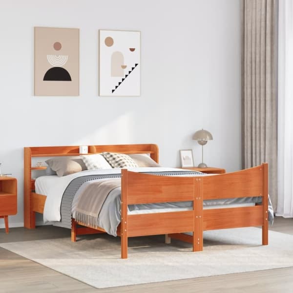 vidaXL Sängynrunko päädyllä vahanruskea 120x190 cm täysi mänty