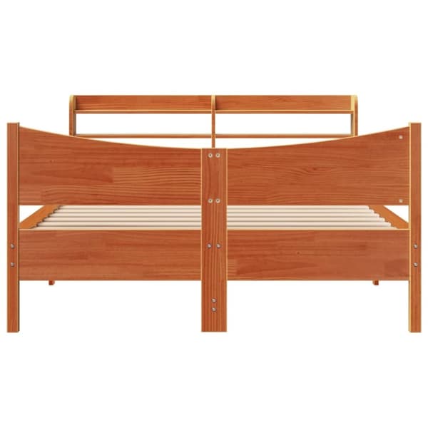 vidaXL sengeramme med sengegavl 160x200 cm massivt fyrretræ gyldenbrun