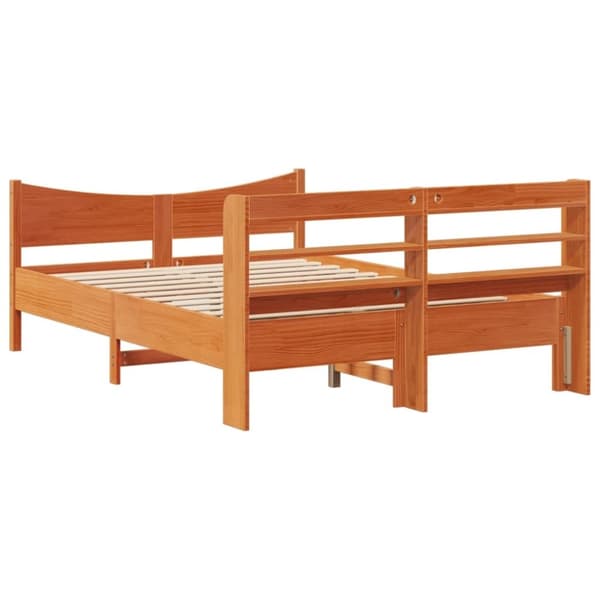vidaXL sengeramme med sengegavl 160x200 cm massivt fyrretræ gyldenbrun