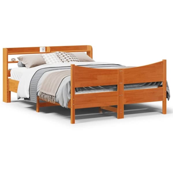 vidaXL sengeramme med sengegavl 160x200 cm massivt fyrretræ gyldenbrun