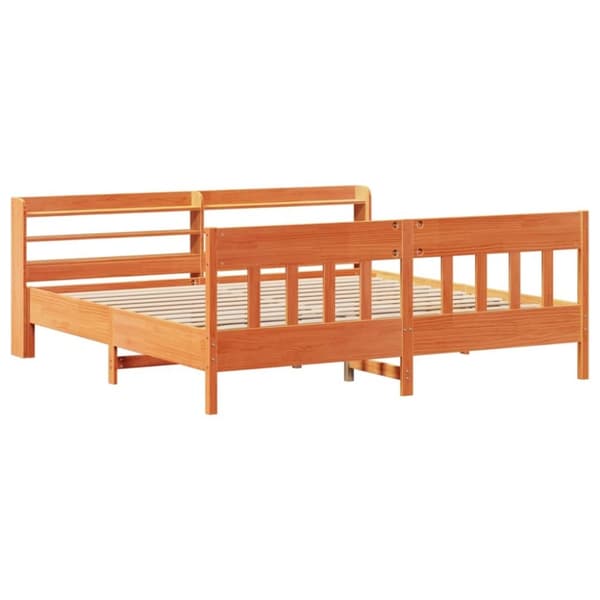 vidaXL Sängynrunko ilman patjaa vahanruskea 200x200 cm täysi mänty
