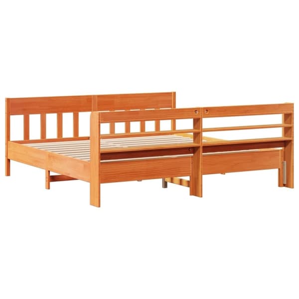 vidaXL Sängynrunko ilman patjaa vahanruskea 200x200 cm täysi mänty
