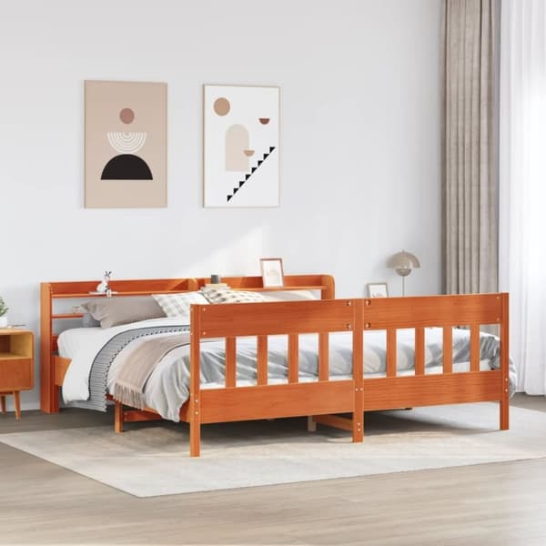 vidaXL Sängynrunko ilman patjaa vahanruskea 200x200 cm täysi mänty