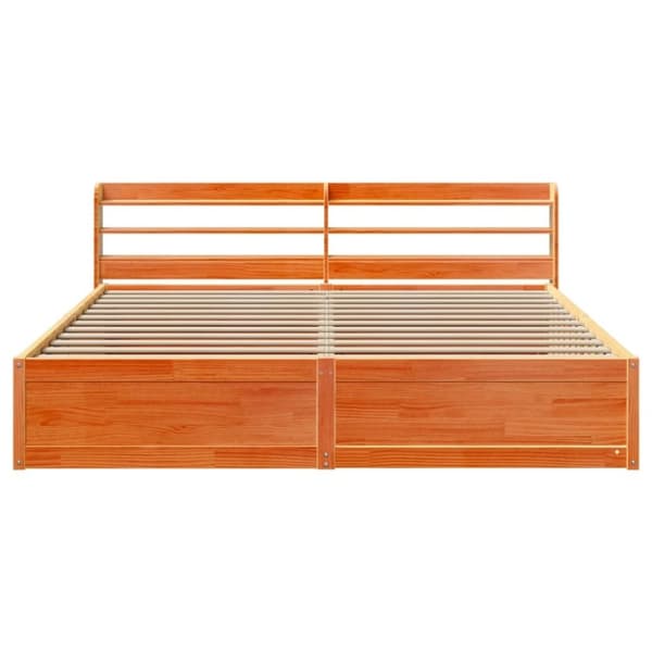 vidaXL Sängynrunko päädyllä vahanruskea 200x200 cm täysi mänty