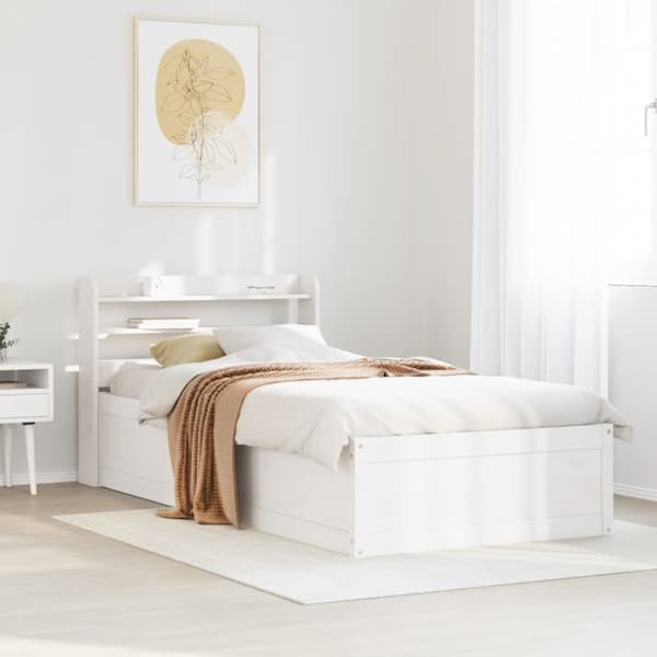 vidaXL sengeramme med sengegavl 90x190 cm massivt fyrretræ hvid