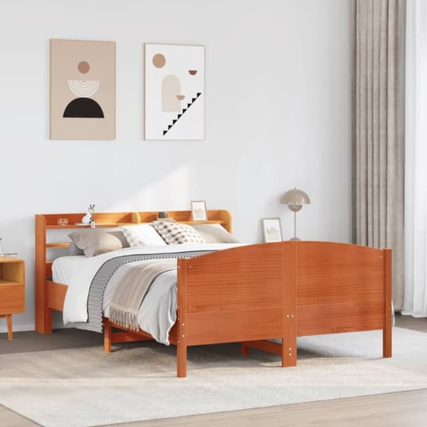 vidaXL sengeramme uden madras 120x190 cm massivt fyrretræ gyldenbrun
