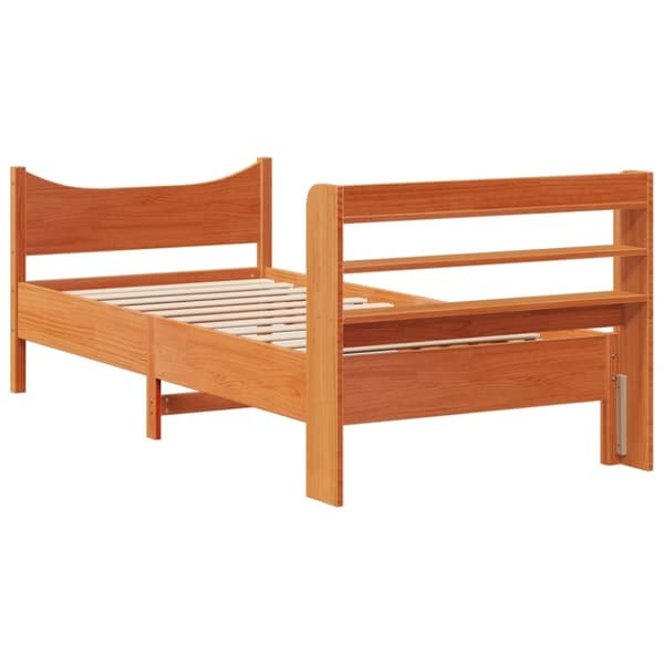 vidaXL sengeramme med sengegavl 90x200 cm massivt fyrretræ gyldenbrun