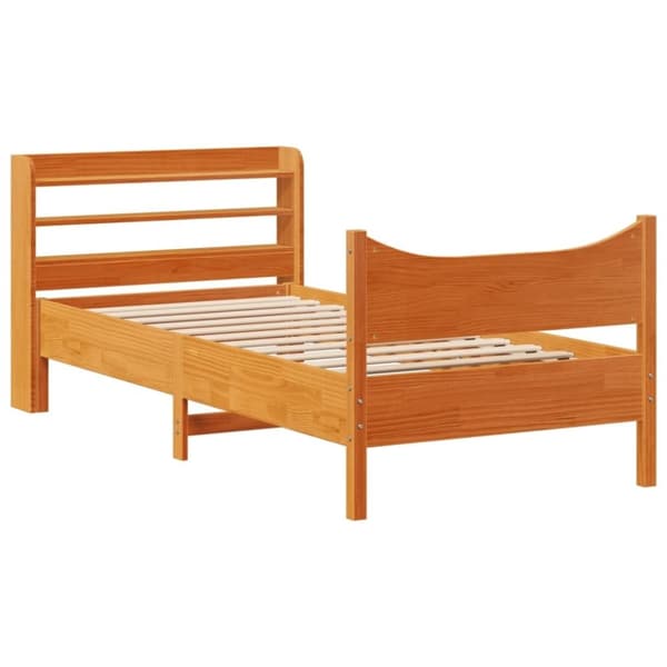 vidaXL sengeramme med sengegavl 90x200 cm massivt fyrretræ gyldenbrun