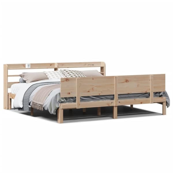 vidaXL Sängynrunko päädyllä 200x200 cm täysi mänty