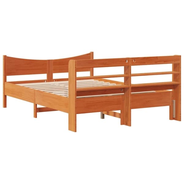 vidaXL sengeramme med sengegavl 140x190 cm massivt fyrretræ gyldenbrun