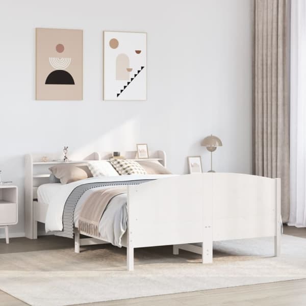 vidaXL sengeramme uden madras 140x190 cm massivt fyrretræ hvid