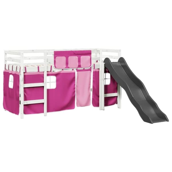 vidaXL Køyeseng for barn med gardiner rosa 80x200 cm heltre furu