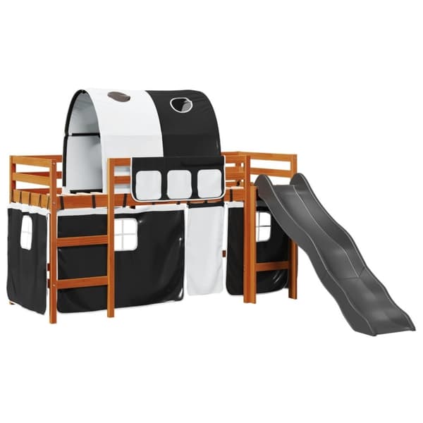 vidaXL Loftsäng med tunnel vit&svart 80x200 cm massiv furu