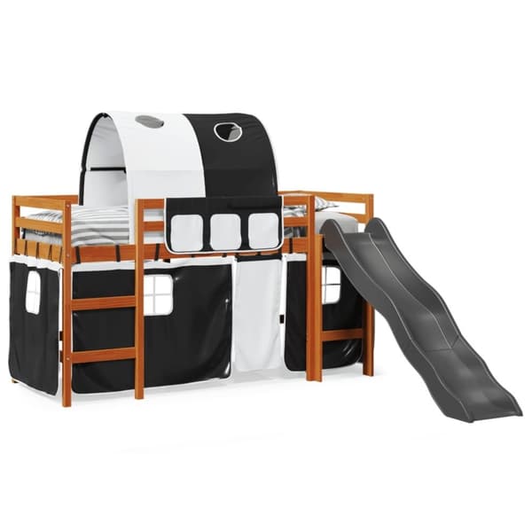 vidaXL Loftsäng med tunnel vit&svart 80x200 cm massiv furu