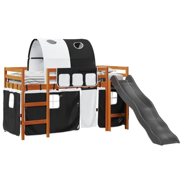 vidaXL Loftsäng med tunnel vit&svart 80x200 cm massiv furu