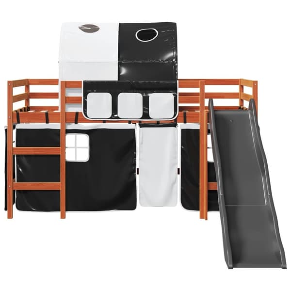 vidaXL Loftsäng med tunnel vit&svart 80x200 cm massiv furu