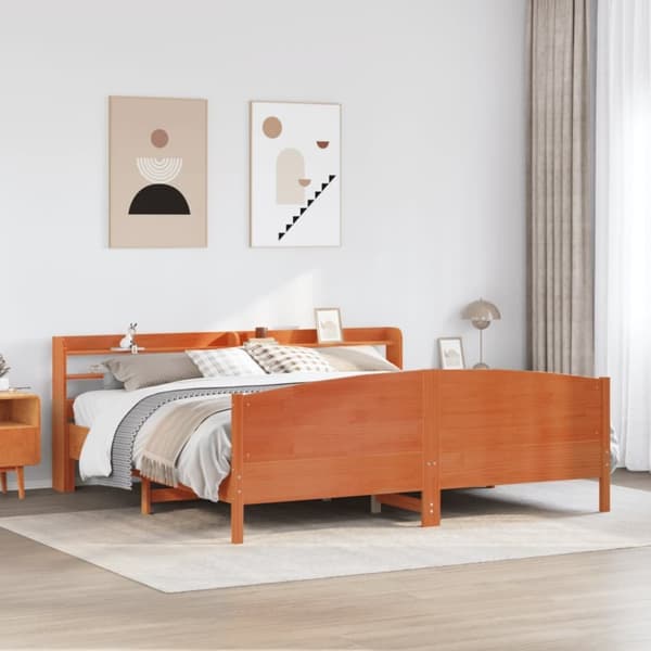 vidaXL sengeramme uden madras 180x200 cm massivt fyrretræ gyldenbrun
