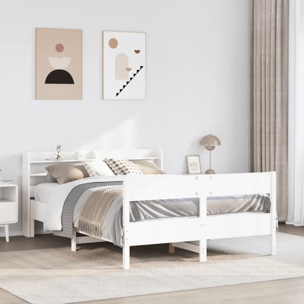 vidaXL Sängynrunko ilman patjaa valkoinen 140x200 cm täysi mänty