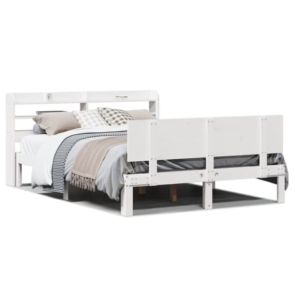 vidaXL sengeramme med sengegavl 140x200 cm massivt fyrretræ hvid