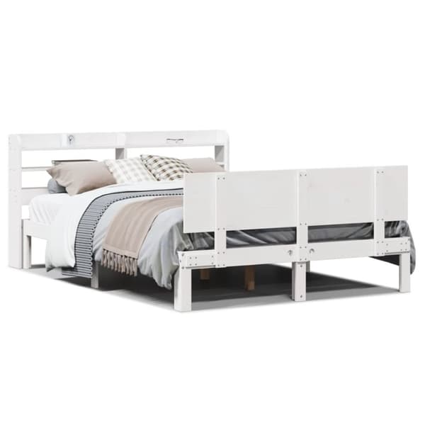 vidaXL sengeramme med sengegavl135x190 cm massivt fyrretræ hvid
