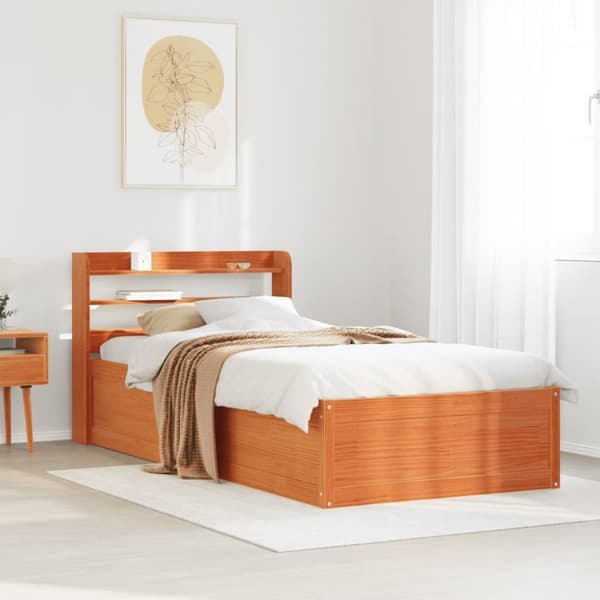 vidaXL Sengeramme med hodegavl voksbrun 90x200 cm heltre furu