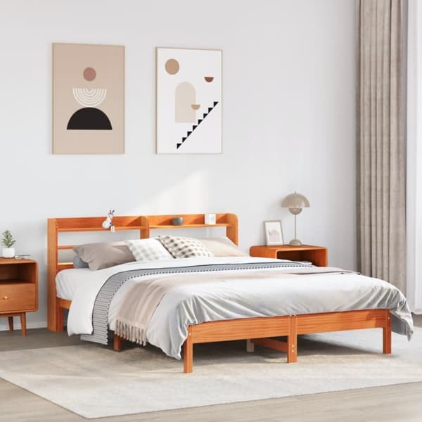 vidaXL sengeramme uden madras 135x190 cm massivt fyrretræ brun