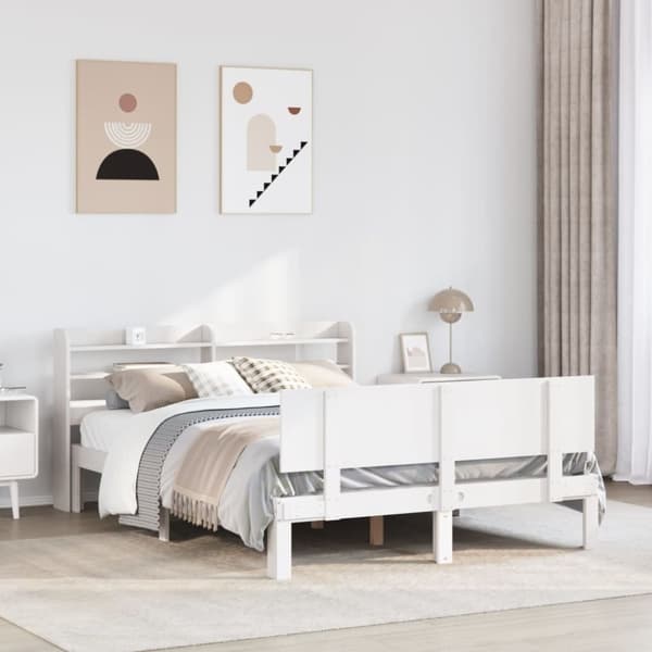 vidaXL sengeramme med sengegavl 140x190 cm massivt fyrretræ hvid