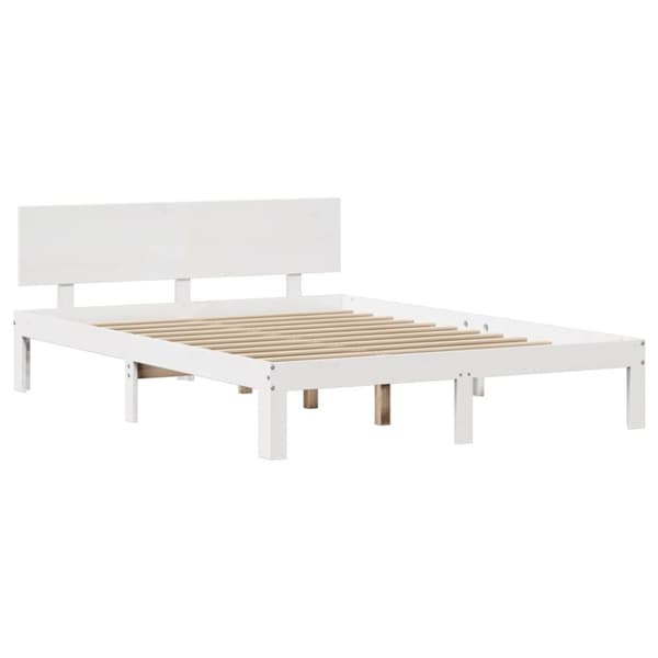 vidaXL sengeramme med sengegavl 140x190 cm massivt fyrretræ hvid