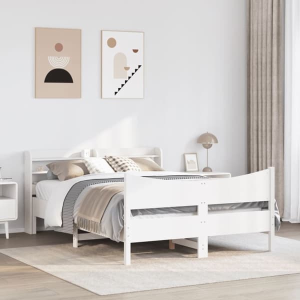 vidaXL sengeramme med sengegavl 140x190 cm massivt fyrretræ hvid