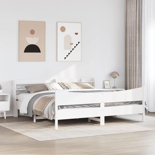 vidaXL Sängynrunko päädyllä valkoinen 180x200 cm täysi mänty