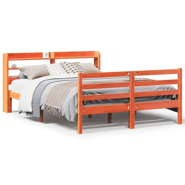 vidaXL sengeramme uden madras 140x190 cm massivt fyrretræ gyldenbrun