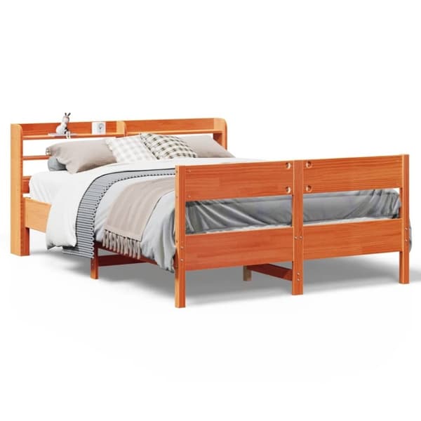 vidaXL Sängynrunko ilman patjaa vahanruskea 135x190 cm täysi mänty