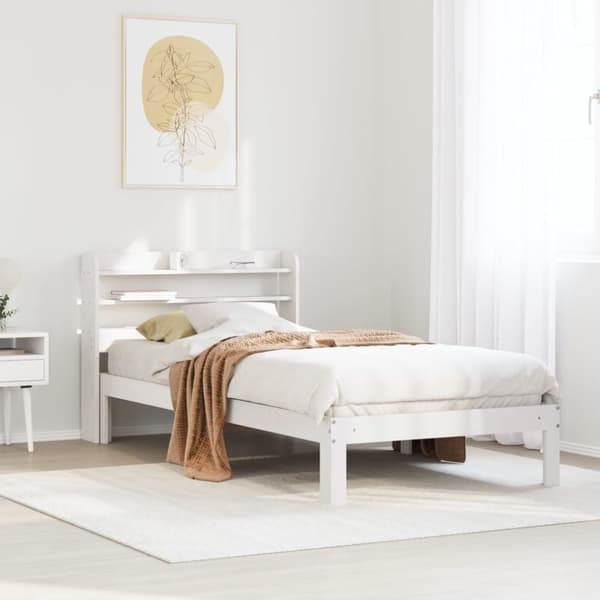 vidaXL Sängynrunko sängynpäädyllä valkoinen 90x200 cm täysi mänty