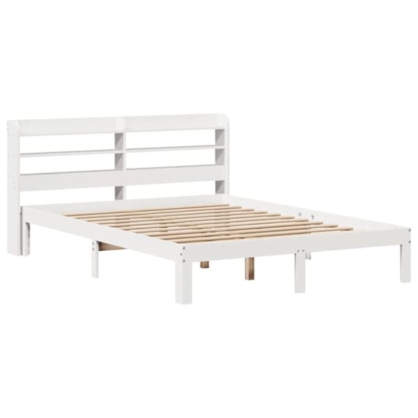 vidaXL Sängynrunko päädyllä valkoinen 135x190 cm täysi mänty