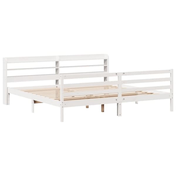vidaXL Sengeramme med hodegavl hvit 200x200 cm heltre furu