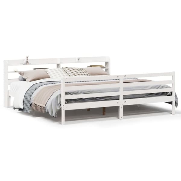 vidaXL Sengeramme med hodegavl hvit 200x200 cm heltre furu