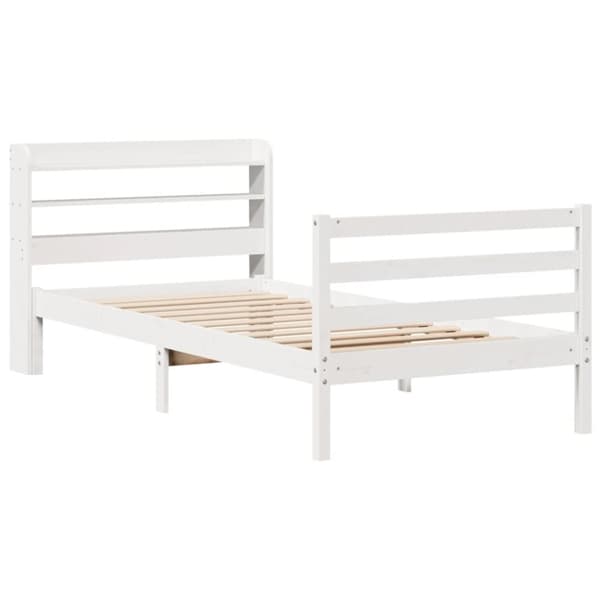 vidaXL Sängynrunko päädyllä valkoinen 90x190 cm täysi mänty