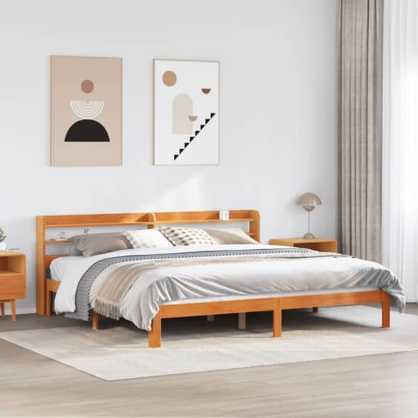 vidaXL Sängynrunko ilman patjaa vahanruskea 180x200 cm täysi mänty