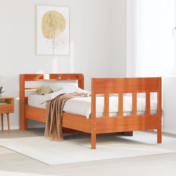 vidaXL Sängynrunko ilman patjaa vahanruskea 90x200 cm täysi mänty