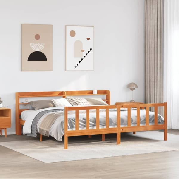 vidaXL Sängynrunko päädyllä vahanruskea 180x200 cm täysi mänty
