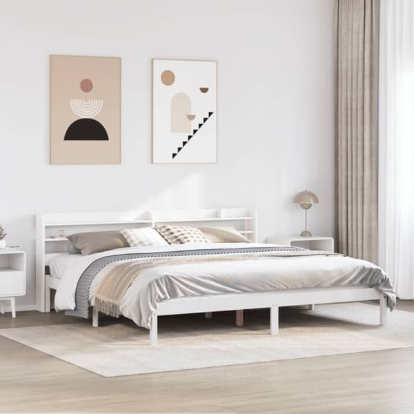 vidaXL Sängynrunko ilman patjaa valkoinen 200x200 cm täysi mänty